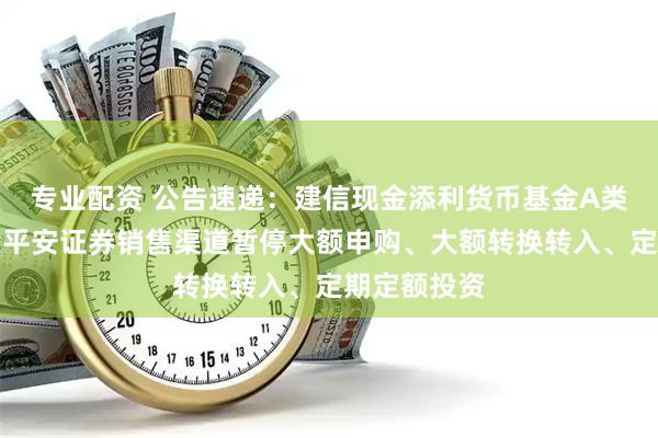 专业配资 公告速递：建信现金添利货币基金A类基金份额在平安证券销售渠道暂停大额申购、大额转换转入、定期定额投资